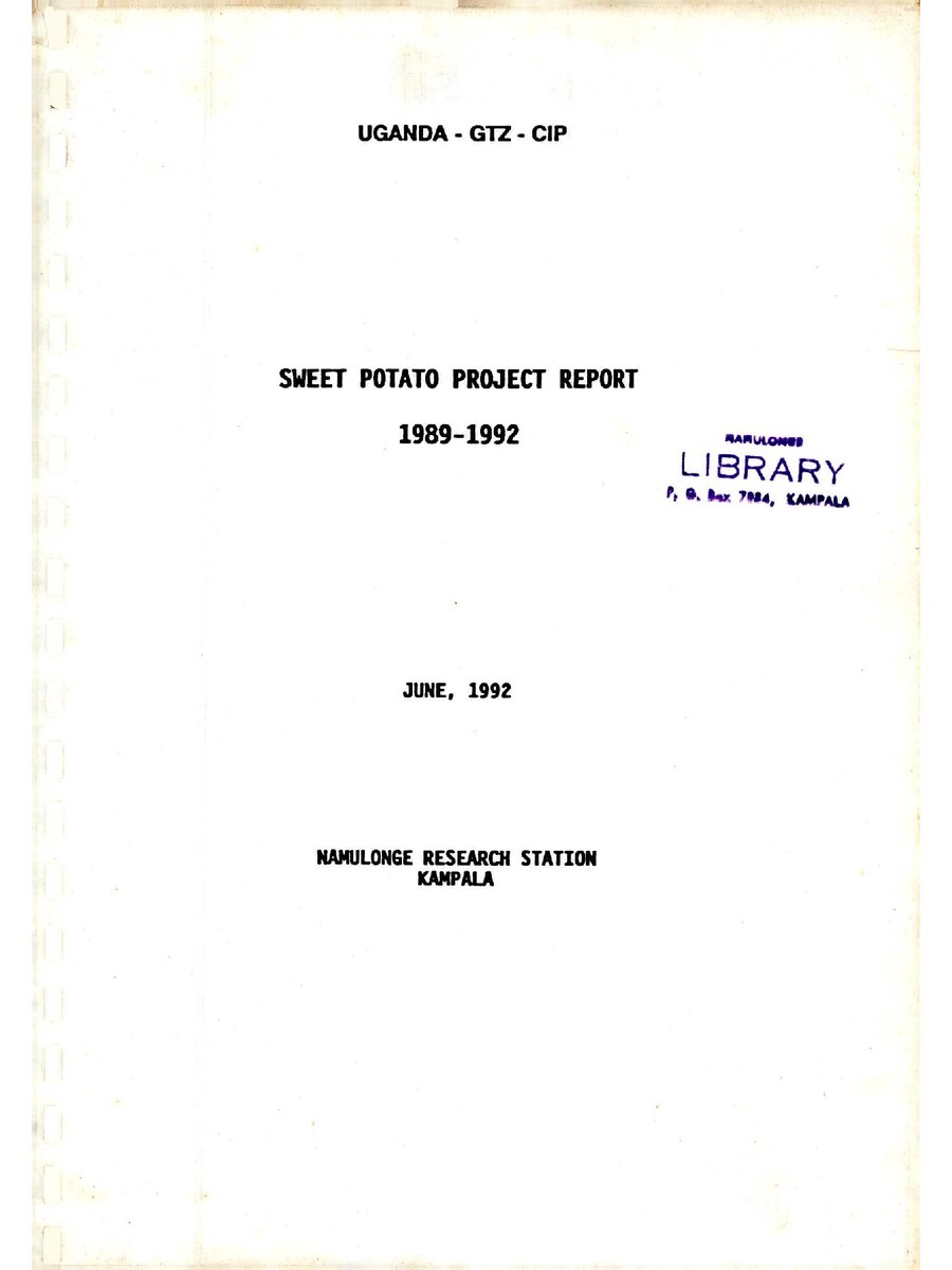 First page of Sweet Potato Project Report  1989-1992