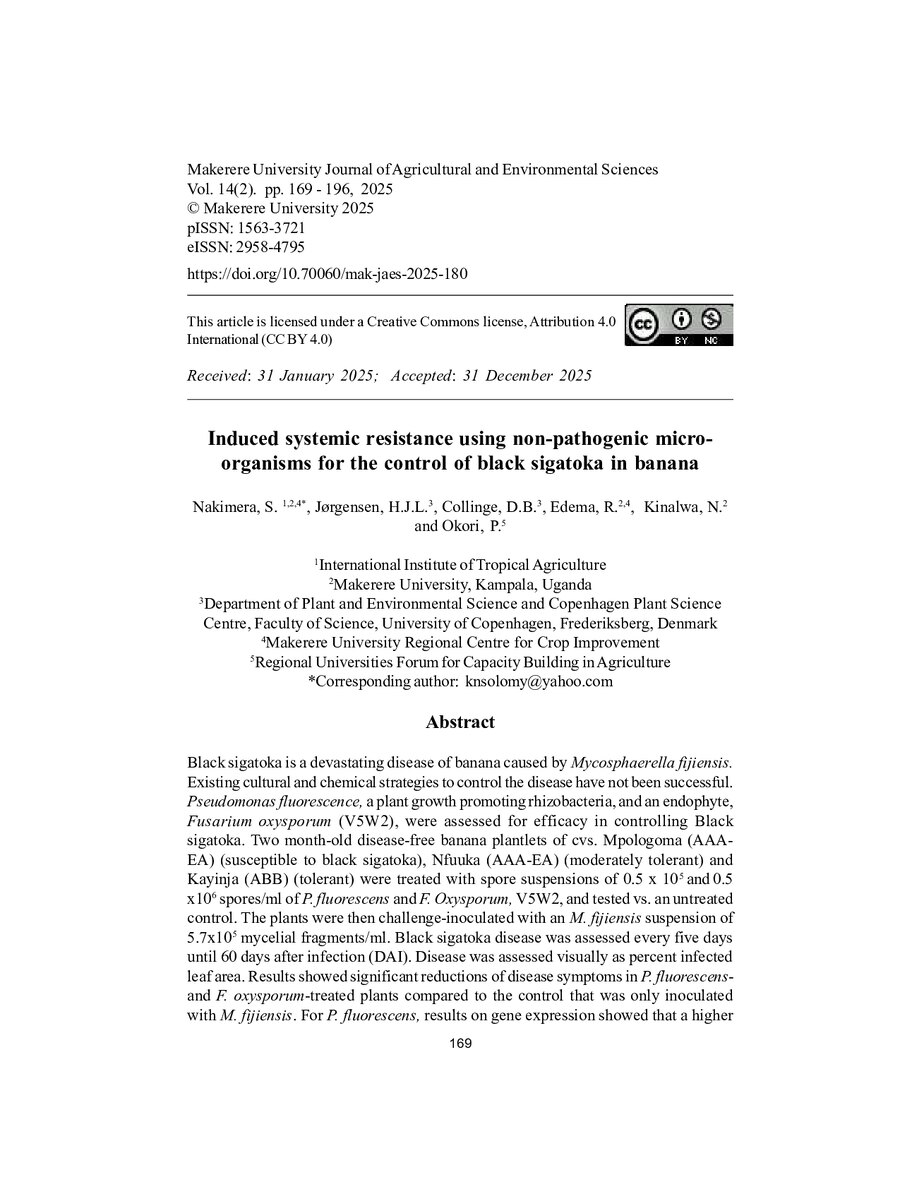 First page of Induced systemic resistance using non-pathogenic microorganisms for the control of black sigatoka in banana