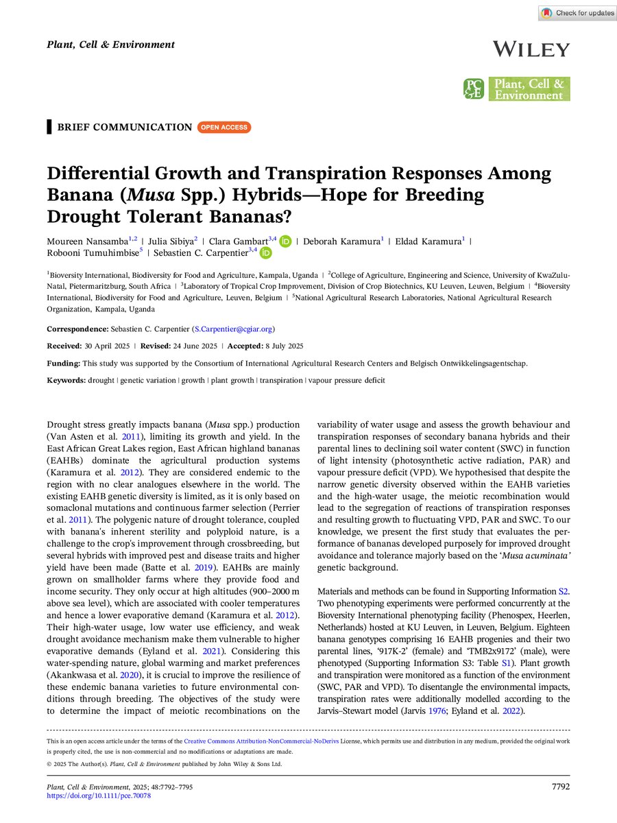 First page of Differential Growth and Transpiration Responses Among Banana (Musa Spp.) Hybrids—Hope for Breeding Drought Tolerant Bananas?