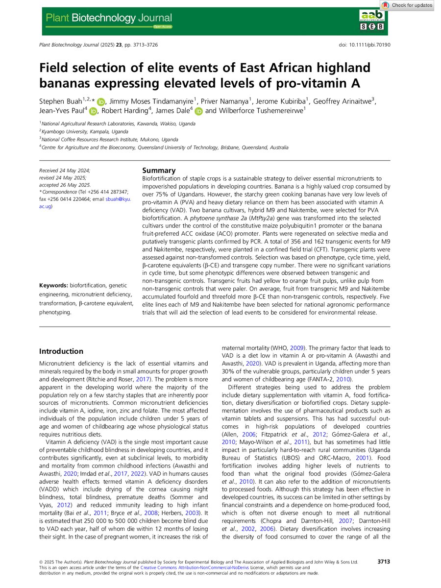 First page of Field Selection of Elite Events of East African Highland Bananas Expressing Elevated Levels of Pro-Vitamin A