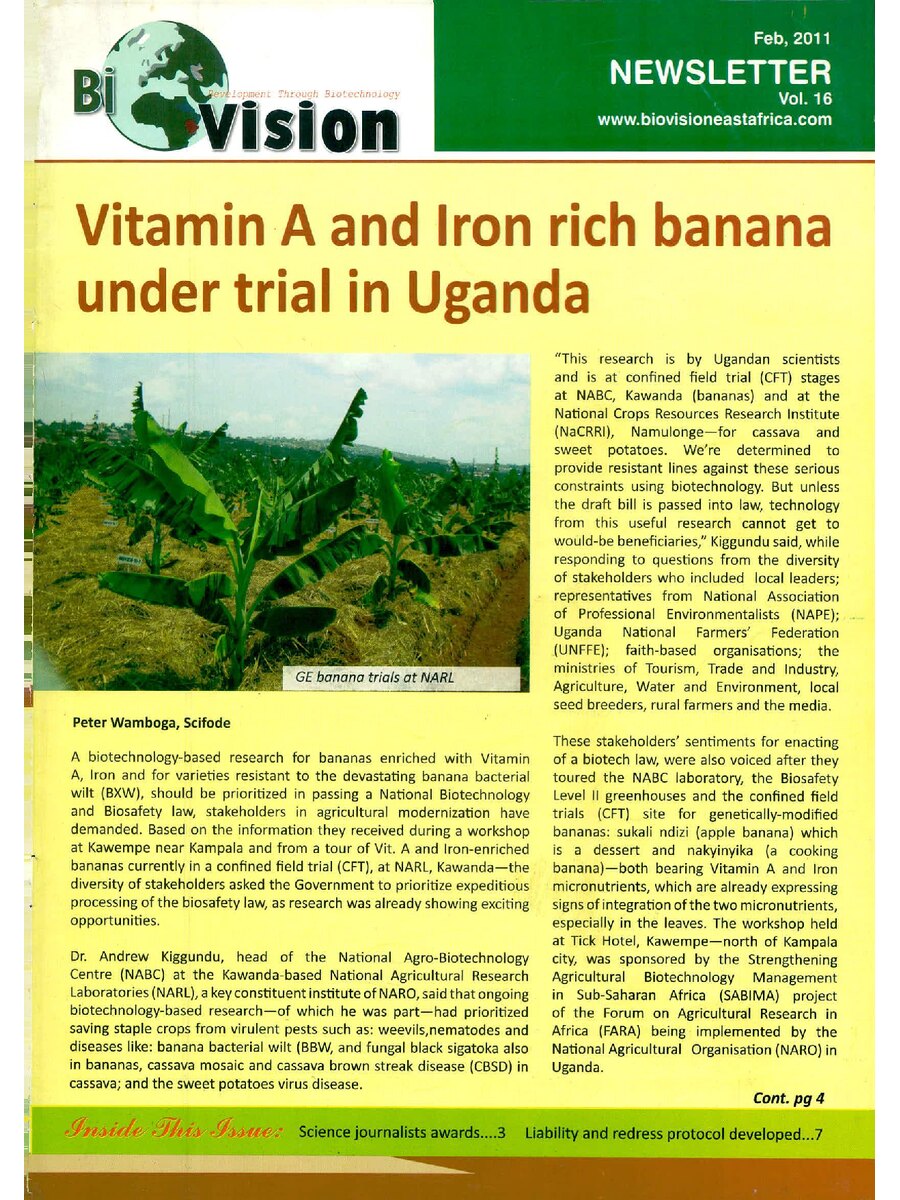 First page of Vitamin A and Iron Rich Banana under Trial in Uganda