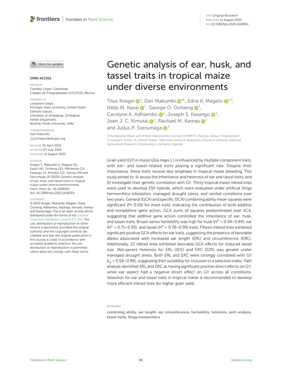 First page of Genetic Analysis of Ear,Husk, Tassel Traits in Tropical Maize under Diverse Environments