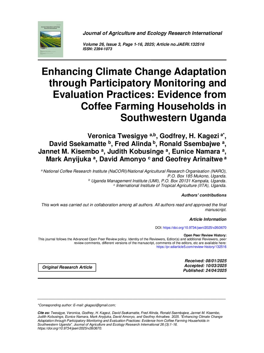 First page of Enhancing Climate Change Adaptation Through Participatory Monitoring and Evaluation Practices: Evidence from Coffee Farming Households in Southwestern Uganda