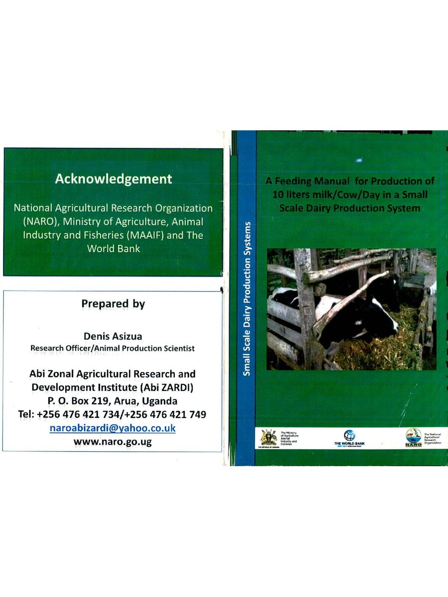 First page of A Feeding Manual for Production of 10 Liters Milk/Cow/Day in a Small Scale Dairy Production System