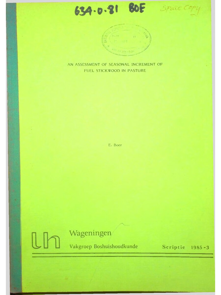First page of An Assessment of Seasonal Increment of Fuel Stick Wood In Pasture