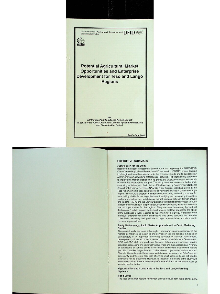 First page of Potential Agricultural Market Opportunities and Enterprise Development for Teso and Lango Regions