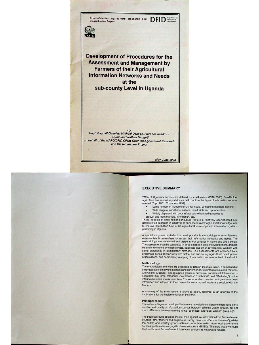 First page of Development of Procedures for the Assessment and Management by Farmers of their Agricultural Information Networks and Needs at the Sub-county Level in Uganda