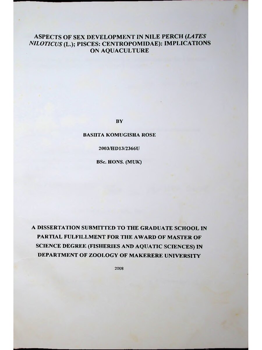 First page of Aspects of Sex Development in Nile Perch (LATES NILOTICUS (L.): PISCES: CENTROPOMIDAE): Implications on Aquaculture
