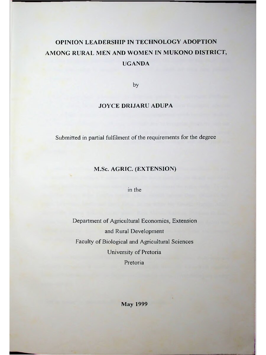 First page of Opinion Leadership in Technology Adoption Among Rural Men and Women in Mukono District, Uganda
