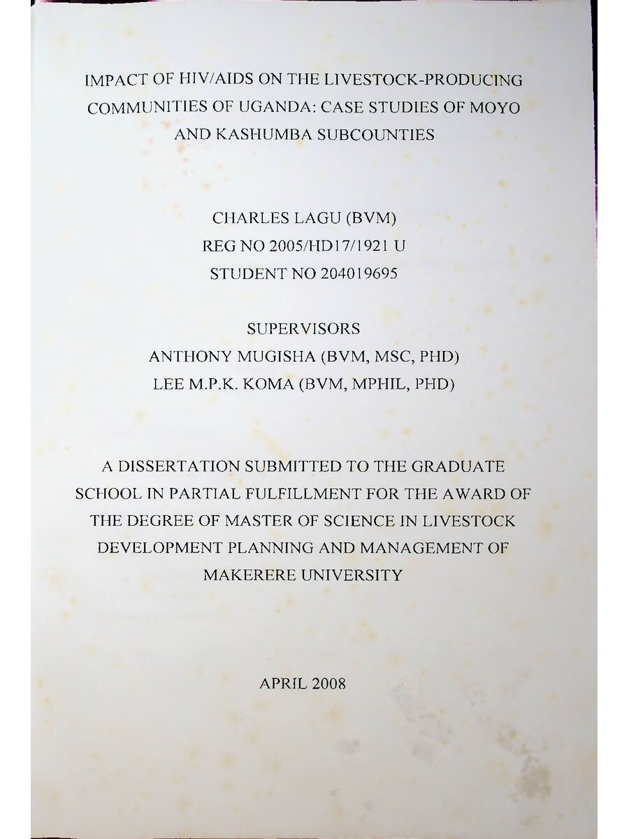 First page of Impact of HIV/AIDS on the Livestock-Producing Communities of Uganda: Case Studies of Moyo and Kashumba Subcountries