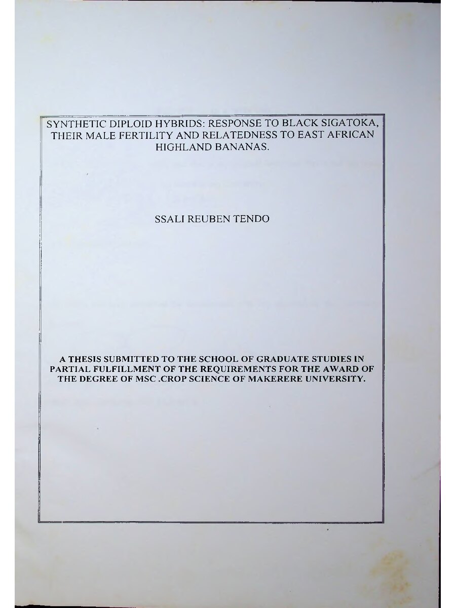 First page of Synthetic Diploid Hybrids: Response to Black Sigatoka, their Male Fertility and Relatedness to East African Highland Bananas