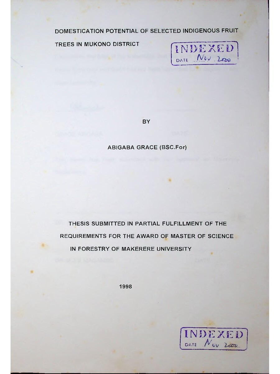 First page of Domestication Potential of Selected Indigenous Fruit Trees in Mukono District