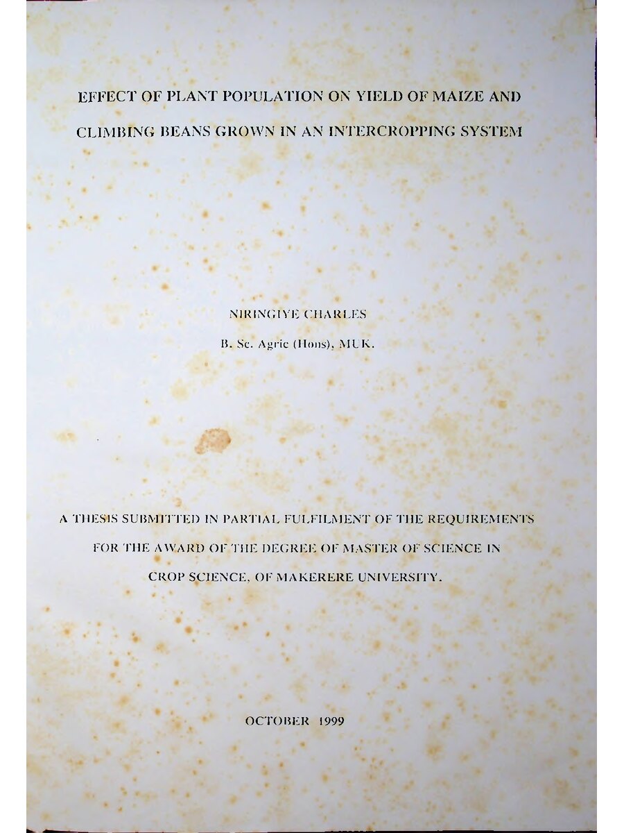 First page of Effect of Plant Population on Yield of Maize and Climbing Beans Grown in an Intercropping System