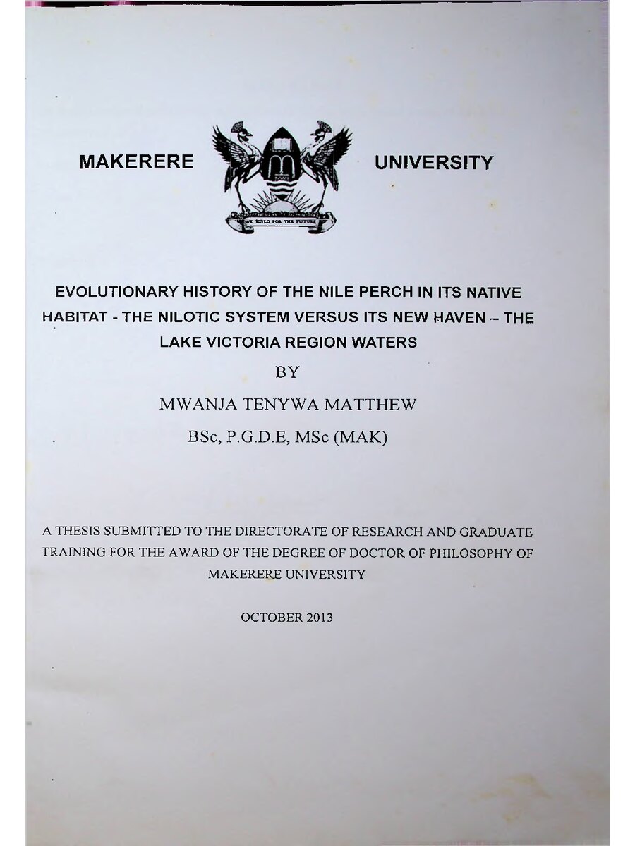 First page of Evolutionary History of the Nile Perch in its Native Habitat - the Nilotic System Versus its New Haven - the Lake Victoria Region Waters