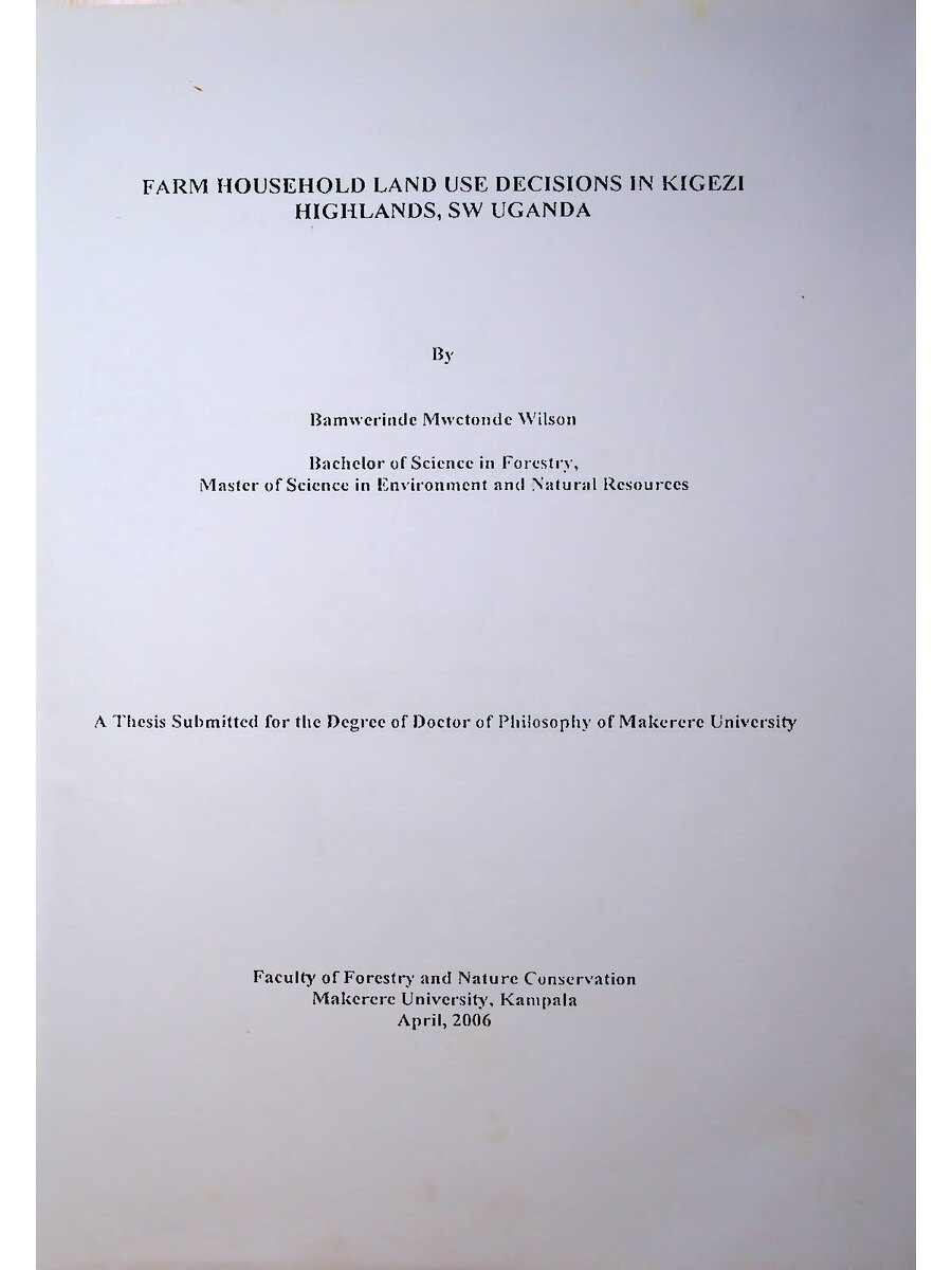First page of Farm Household Land use Decisions in Kigezi Highlands, SW Uganda