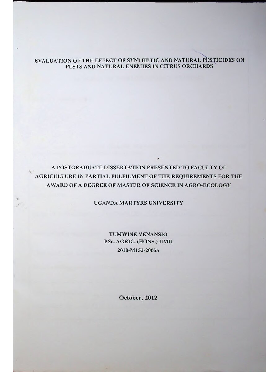 First page of Evaluation of the Effect of Synthetic and Natural Pesticides on Pests and Natural Enemies in Citrus Orchards