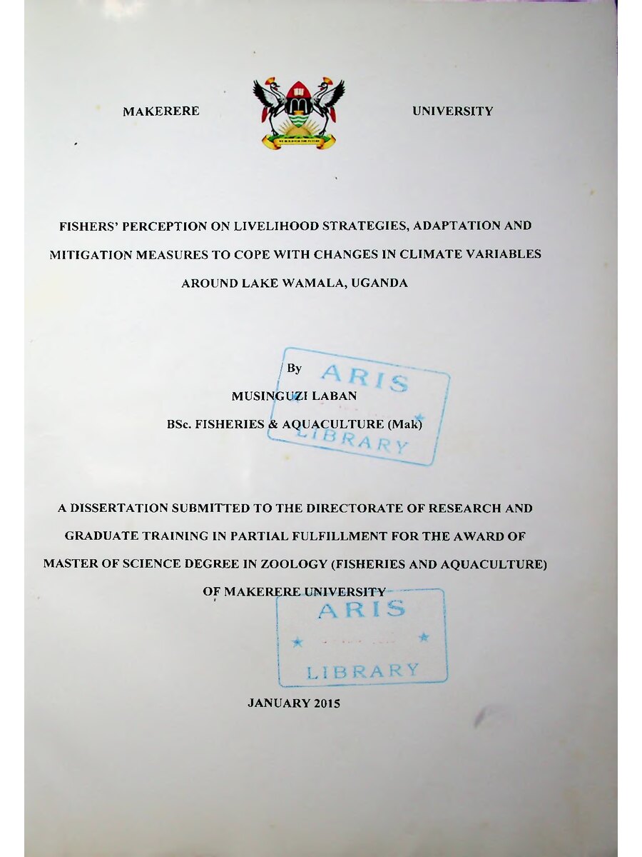 First page of Fishers’ Perception on Livelihood Strategies, Adaptation and Mitigation Measures to Cope with Changes in Climate Variables around Lake Wamala, Uganda