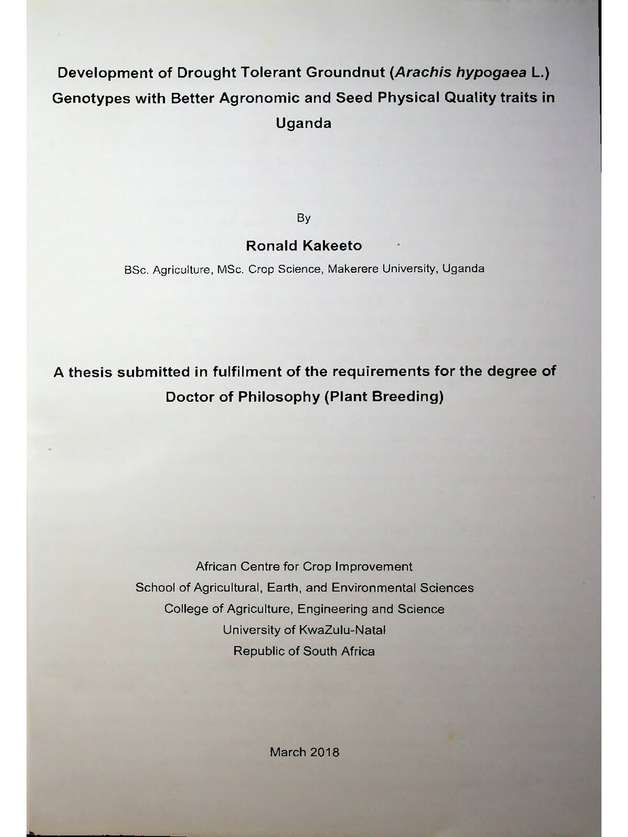 First page of Development of Drought Tolerant Groundnut Genotypes with Better Agronomic and Seed Physical Quality Traits in Uganda