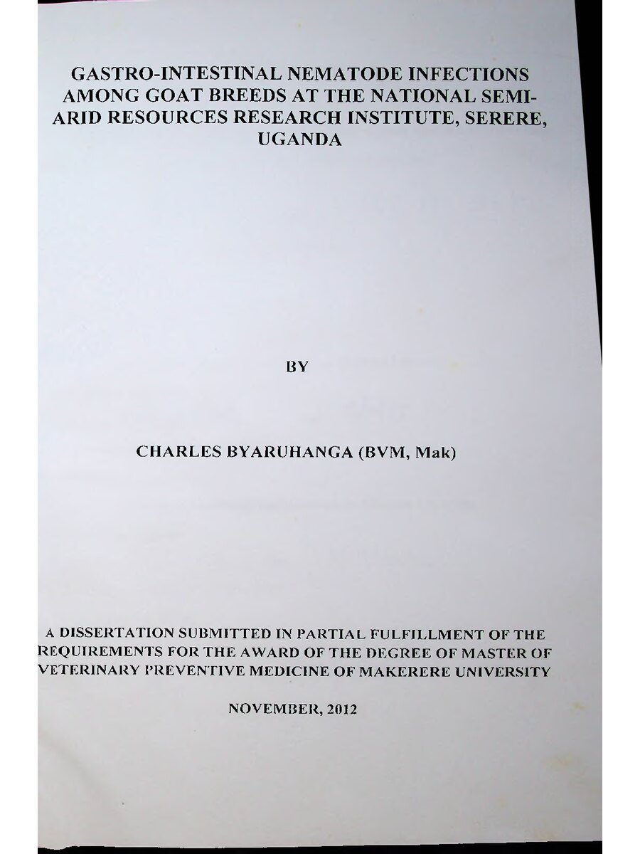 First page of Gastro-Intestinal Nematode Infections among Goat Breeds at the National Semiarid Resources Research Institute, Serere, Uganda