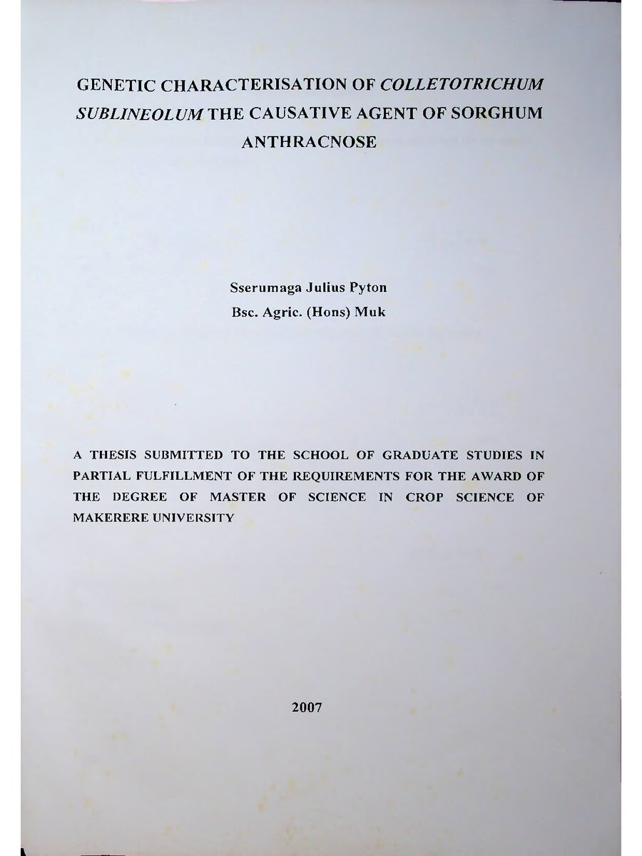 First page of Genetic Characterisation of Colletrichum Sublineolum the Causative Agent of Sorghum Anthracnose