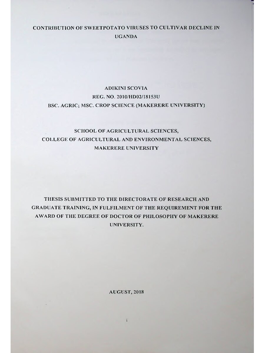 First page of Contribution of SweetPotato Viruses to Cultivar Decline in Uganda