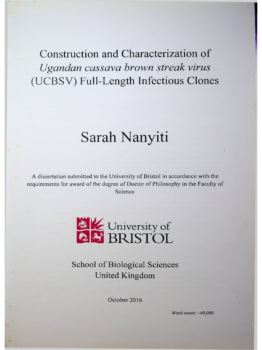 First page of Construction and Characterization of Ugandan Cassava Brown Streak Virus (UCBSV) Full-Length Infectious Clones