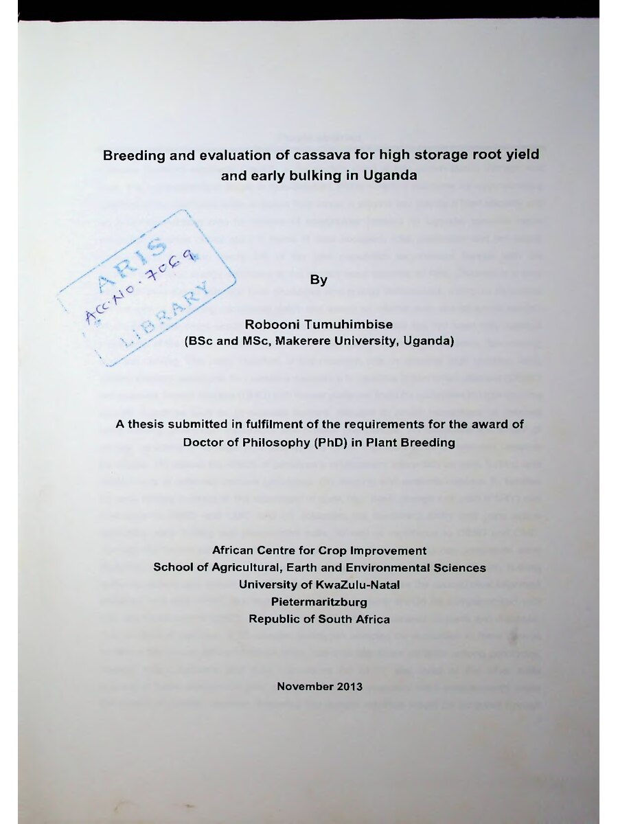 First page of Breeding and Evaluation of Cassava for High Storage Root Yield and Early Bulking in Uganda