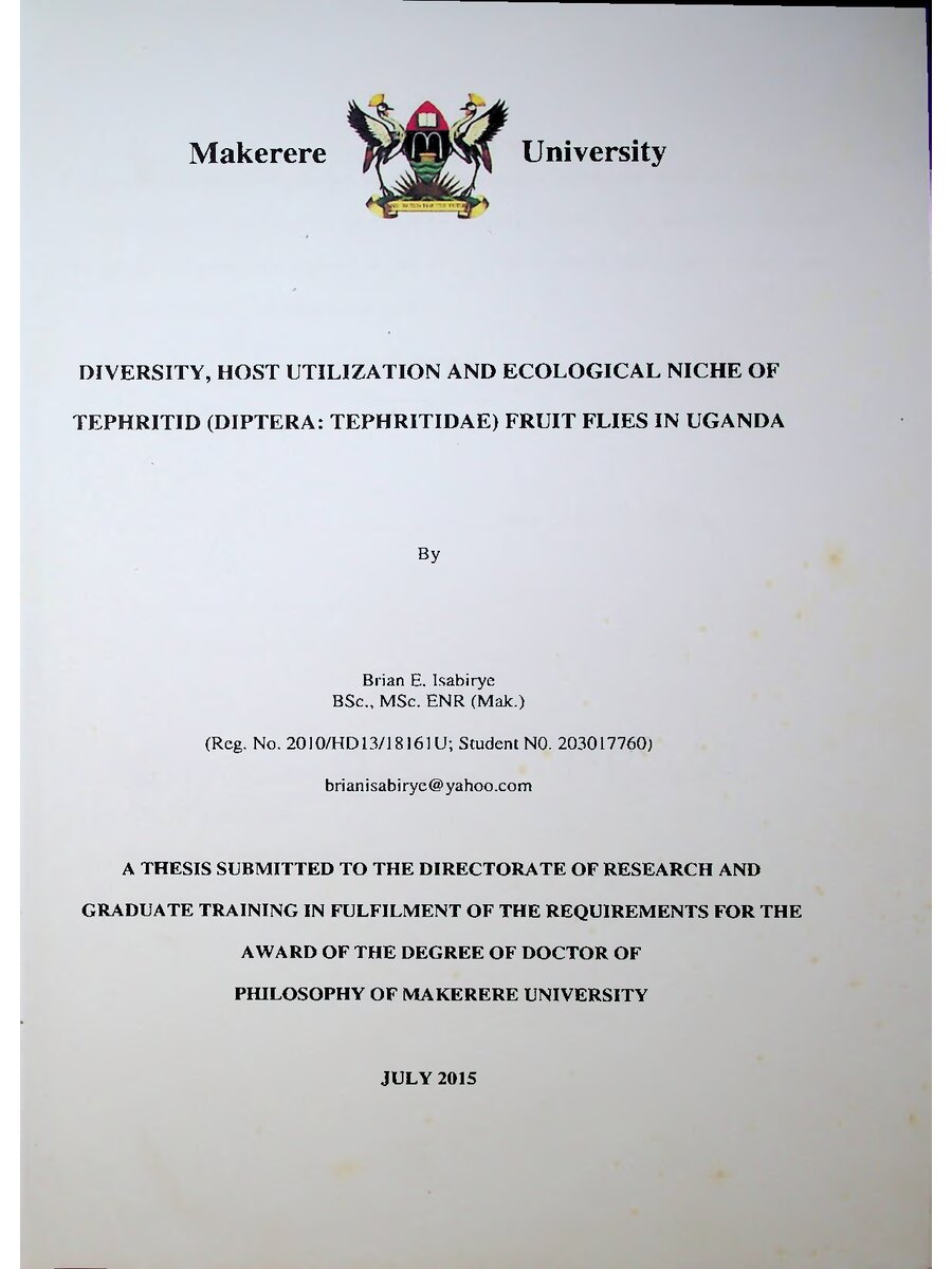 First page of Diversity, Host Utilization and Ecological Niche of Tephritid Fruit Flies in Uganda