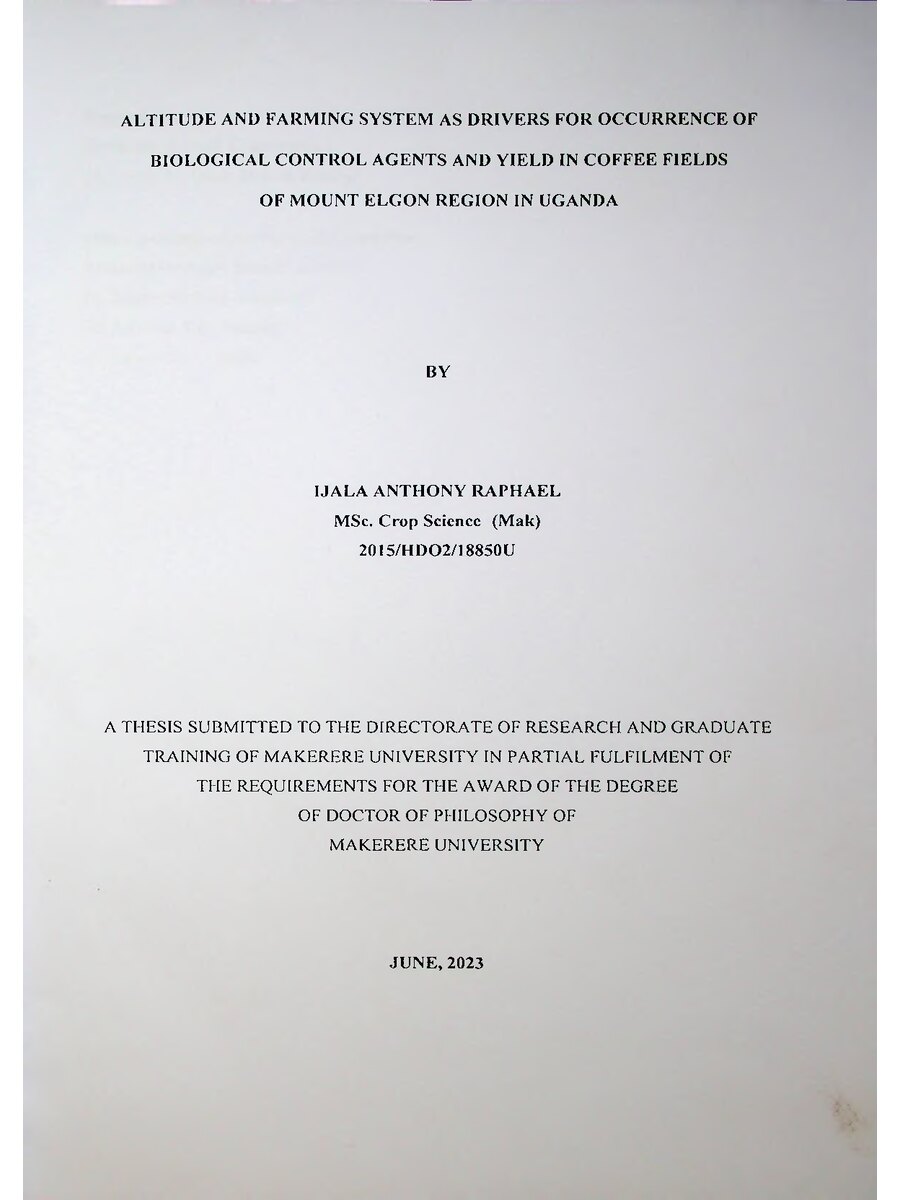 First page of Altitude and Farming System as Drivers for Occurrence of Biological Control Agents and Yield in Coffee Fields of Mount Elgon Region in Uganda