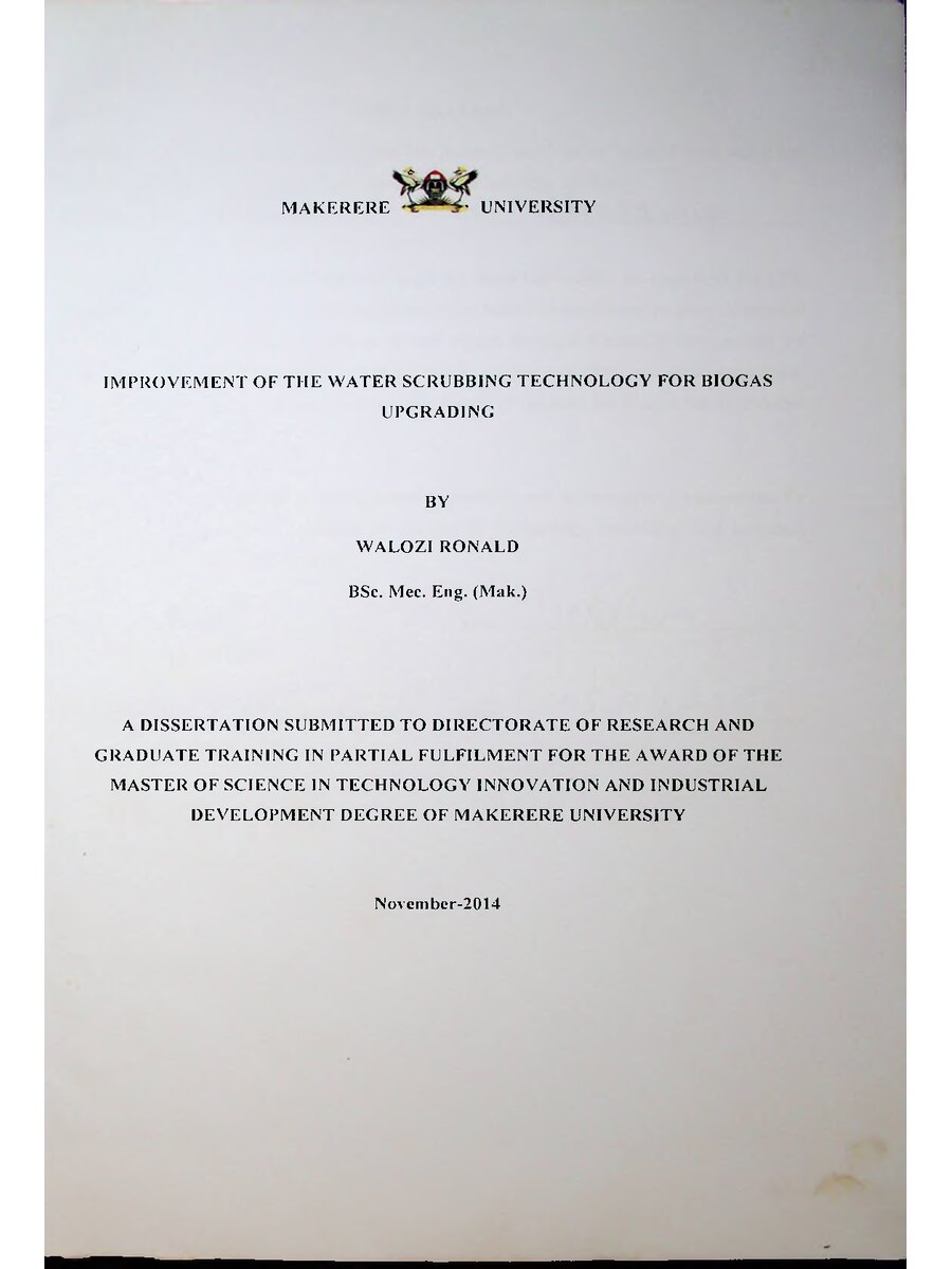 First page of Improvement of the Water Scrubbing Technology for Biogas Upgrading