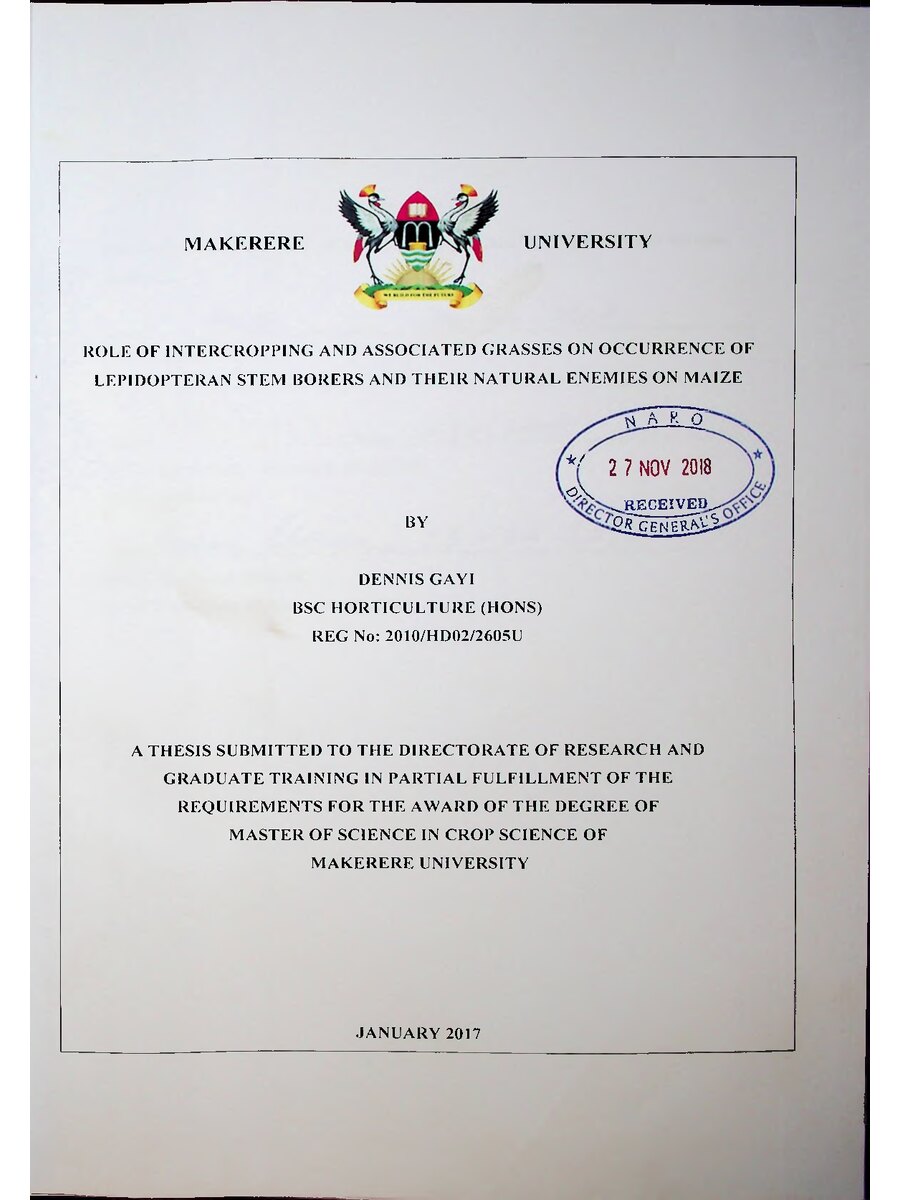 First page of Role of Intercropping and Associated Grasses on Occurrence of Lepidopteran Stem Borera and their Natural Enemies on Maize