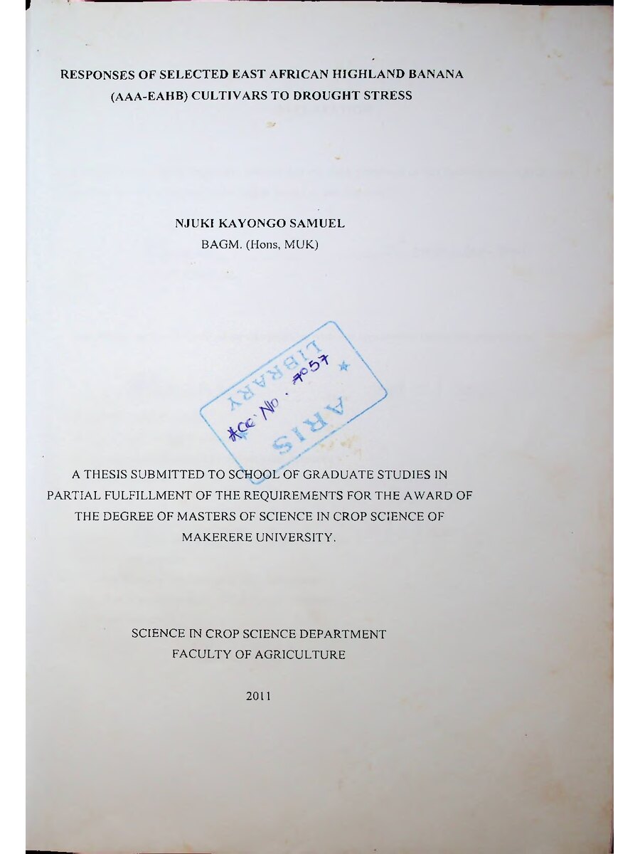 First page of Responses of Selected East African Highland Banana Cultivars to Drought Stress