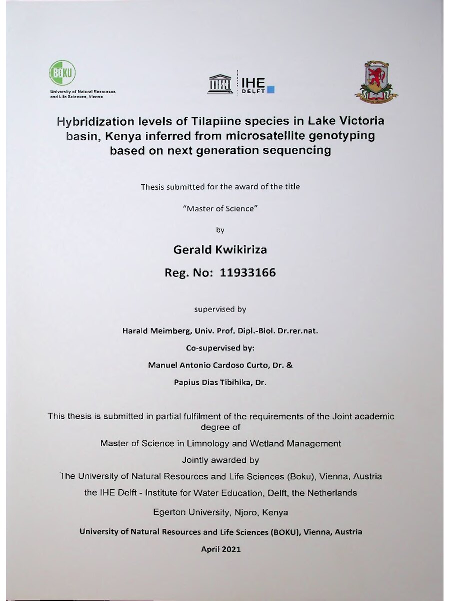 First page of Hybridization Levels of Tilapiine Species in Lake Victoria Basin, Kenya Inferred from Microsatellite Genotyping Based on Next Generation Sequencing
