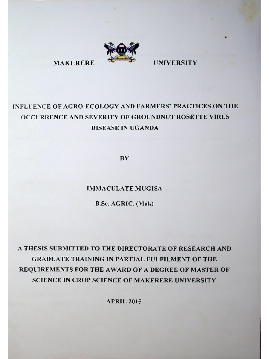 First page of Influence of Agro-Ecology and Farmers’ Practices on the Occurrence and Severity of Groundnut Rosette Virus Disease in Uganda