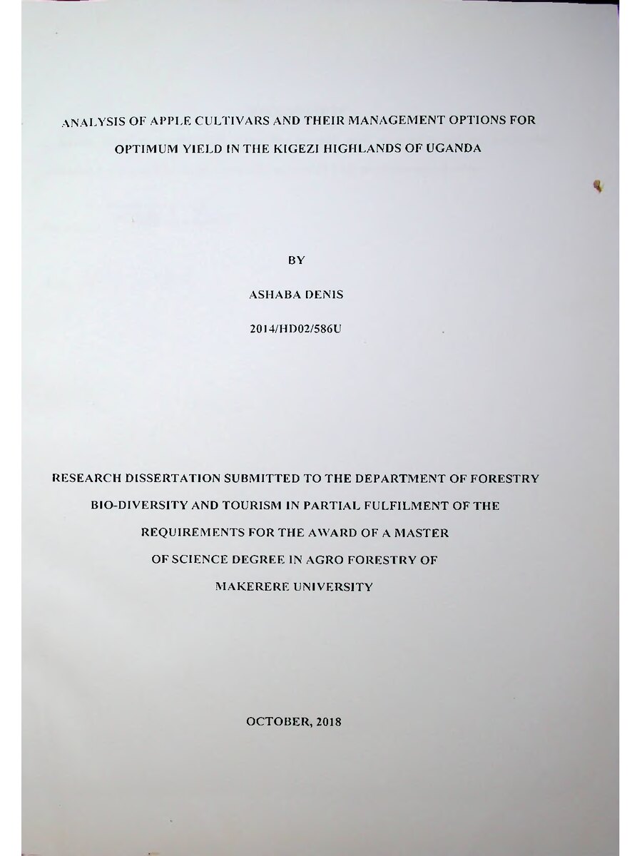 First page of Analysis of Apple Cultivars and their Management Options for Optimum Yield in the Kigezi Highlands of Uganda