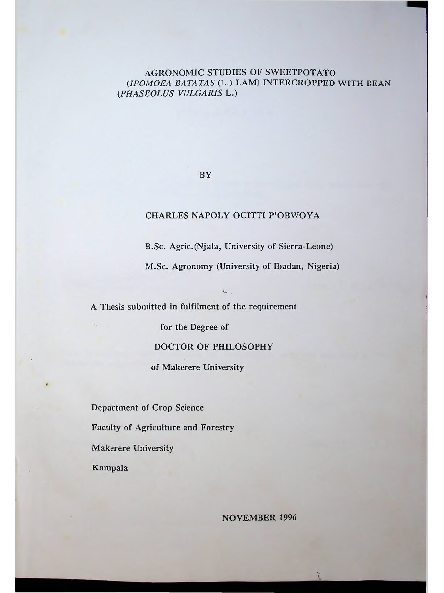 First page of Agronomic Studies of SweetPotato Intercropped with Bean