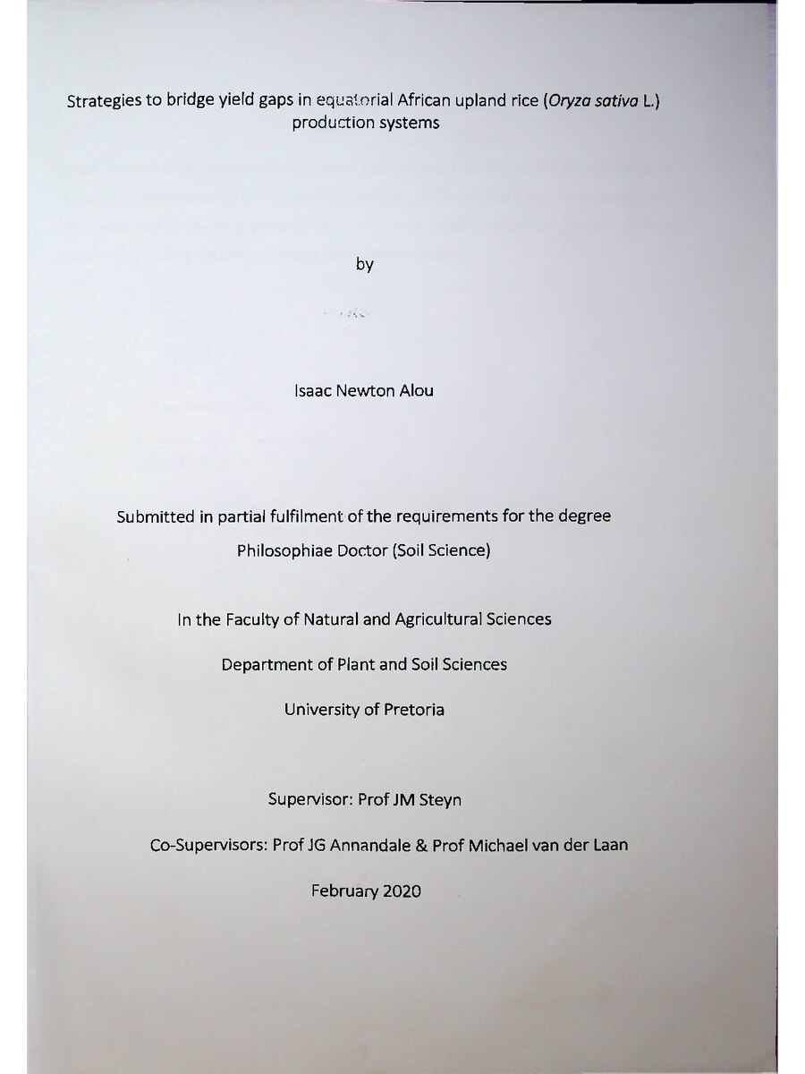 First page of Strategies to Bridge Yield Gaps in Equatorial African Upland Rice Production System