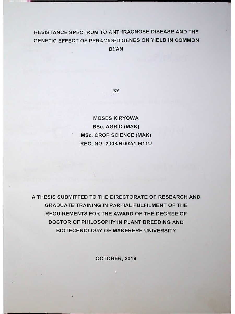 First page of Resistance Spectrum to Anthracnose Disease and the Genetic Effect of Pyramided Genes on Yield in Common Bean