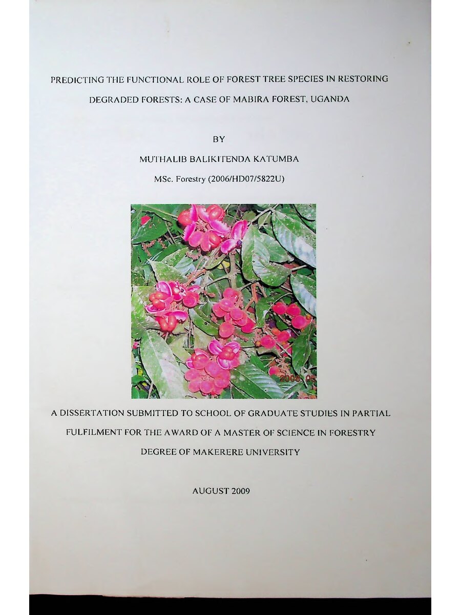 First page of Predicting the Functional Role of Forest Tree Species in Restoring Degraded Forests: A Case of Mabira Forest, Uganda