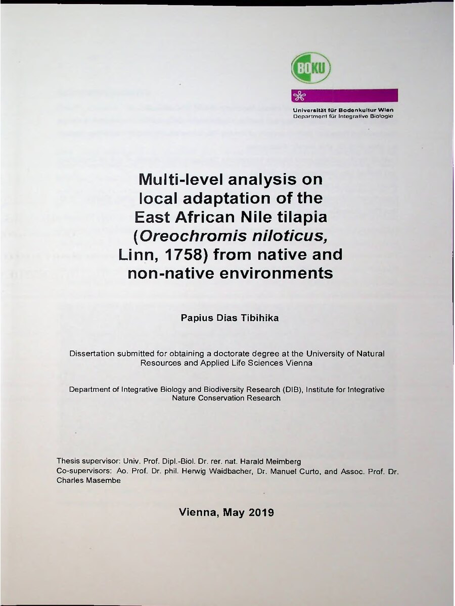 First page of Multi-Level Analysis on Local Adaptation of the East African Nile Tilapia from Native and Non-Native Environments