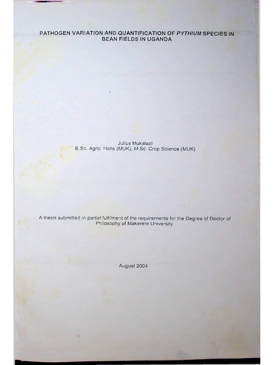 First page of Pathogen Variation and Quantification of Pythium Species in Bean Fields in Uganda