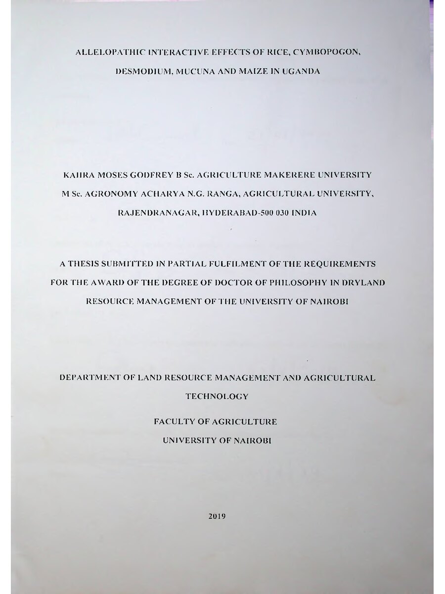 First page of Allelopathic Interactive Effects of Rice, Cymbopogon, Desmodium, Mucuna and Maize in Uganda