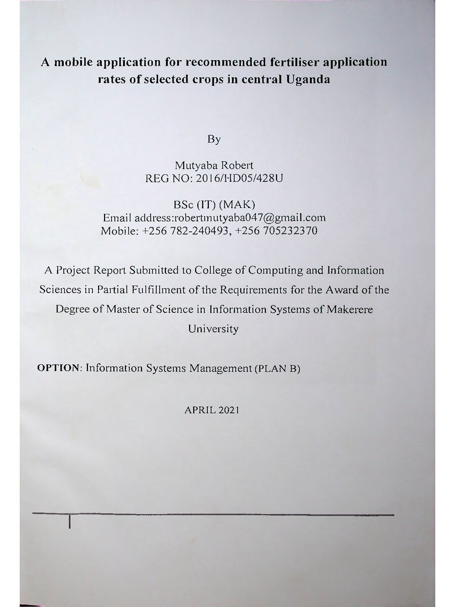 First page of A Mobile Application for Recommended Fertiliser Application Rates of Selected Crops in Central Uganda