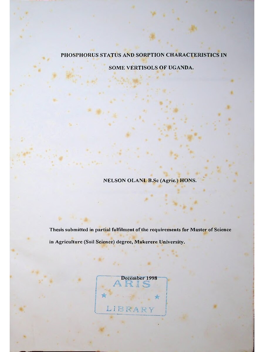 First page of Phosphorus Status and Sorption Characteristics in Some Vertisols of Uganda.