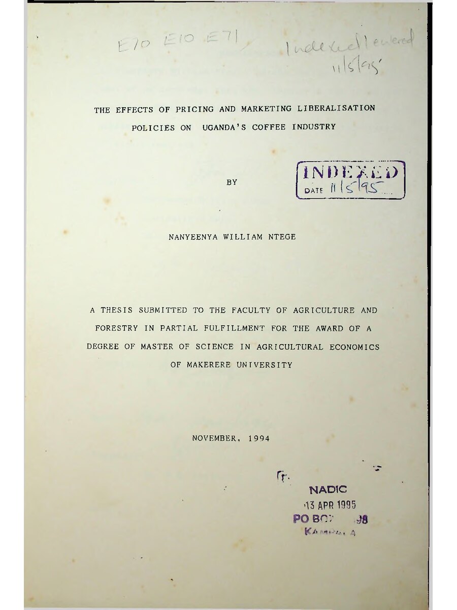 First page of The Effects of Pricing and Marketing Liberalisation Policies on Uganda's Coffee Industry