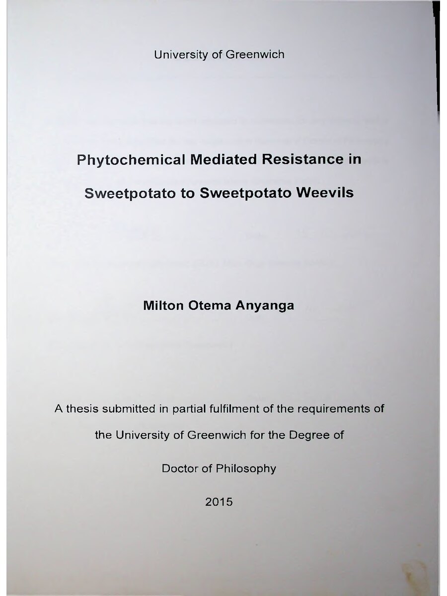 First page of Phytochemical Mediated Resistance in Sweetpotato to Sweetpotato Weevils