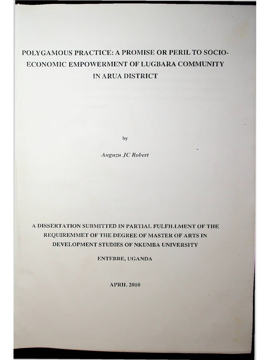 First page of Polygamous Practice: A Promise or Peril to Socio-economic Empowerment of Lugbara Community in Arua District
