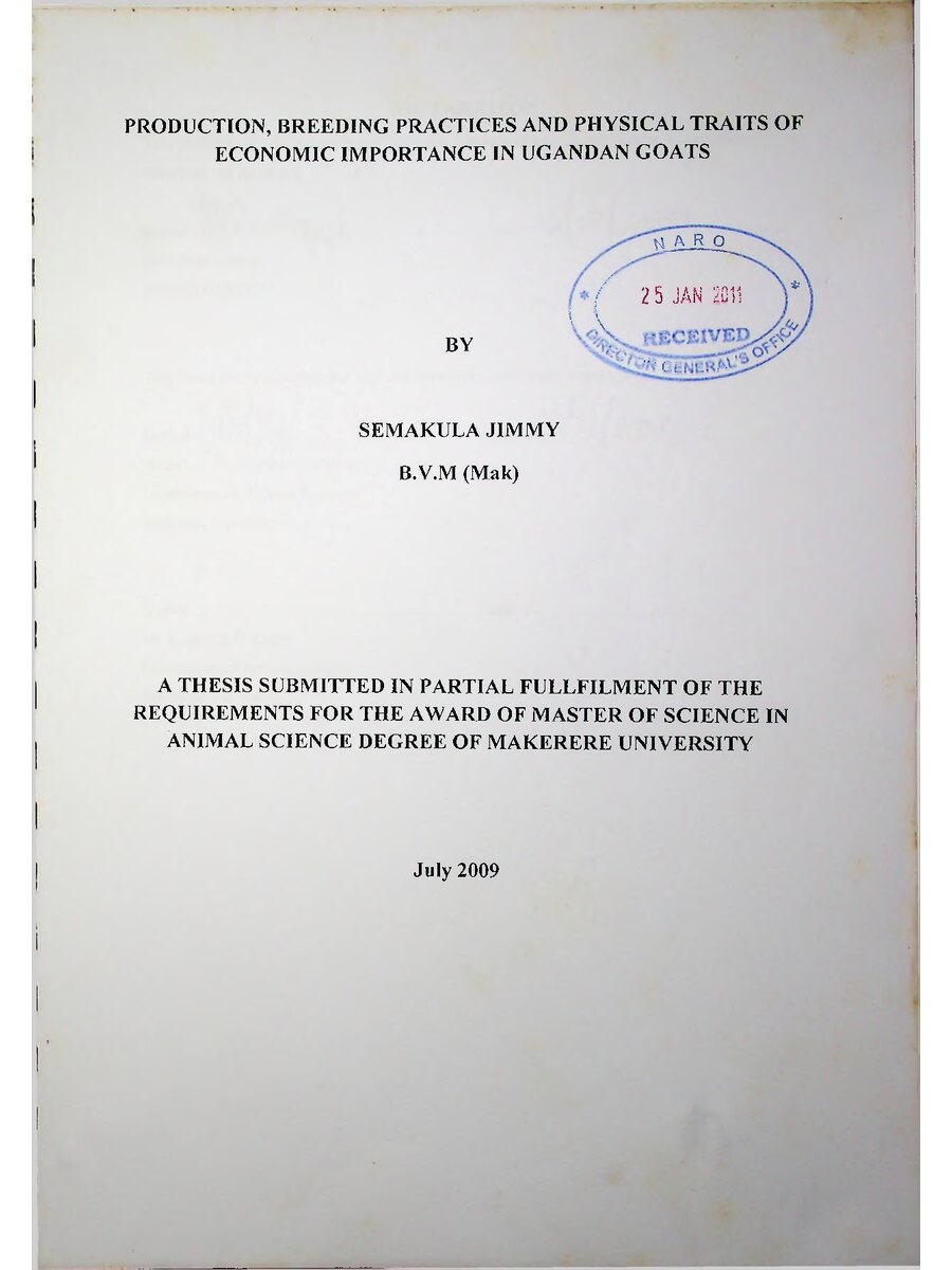 First page of Production, Breeding Practices and Physical Traits of Economic Importance in Uganda Goats