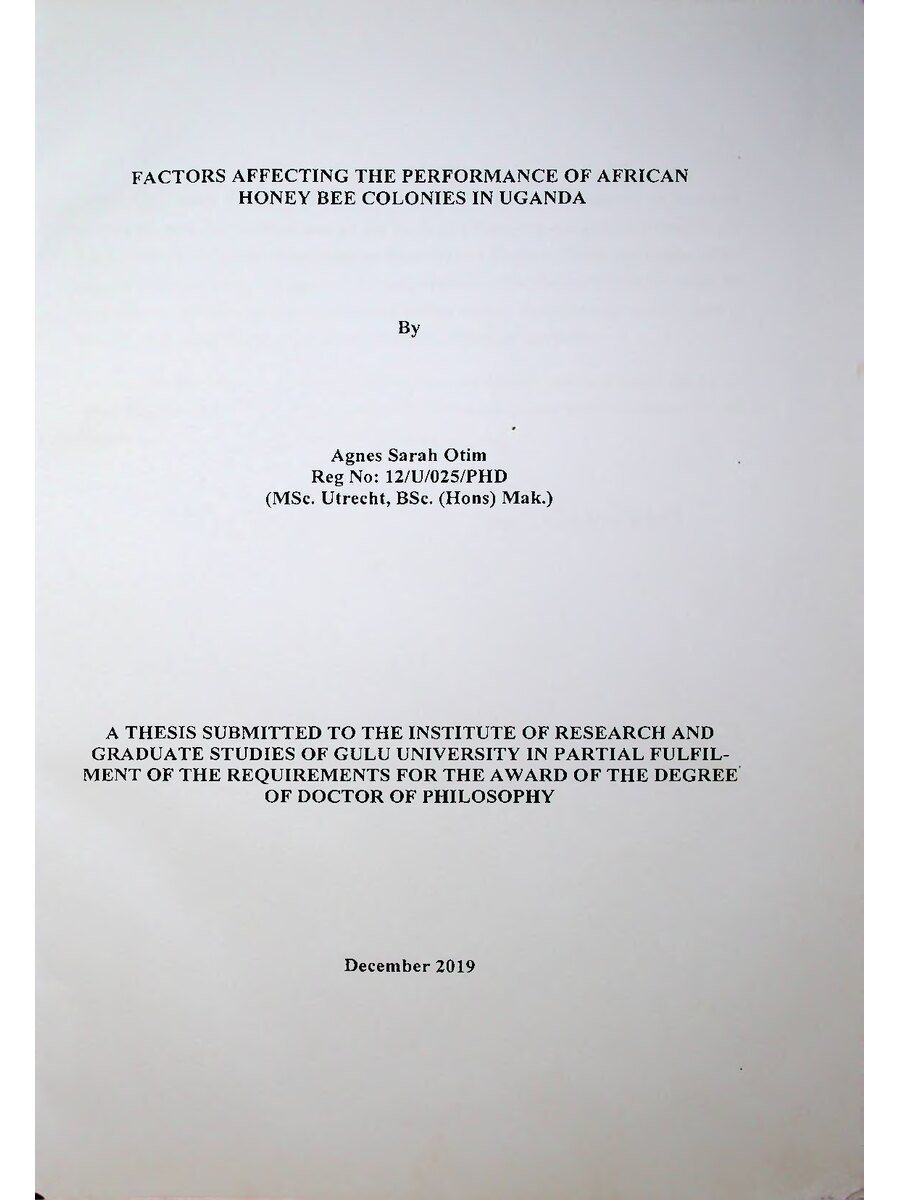First page of Factors Affecting the Perofrmance of African Honey Bee Colonies in Uganda