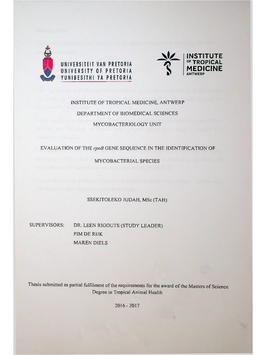First page of Evaluation of the Rpob Gene Sequence in the Identification of Mycobacterial Species